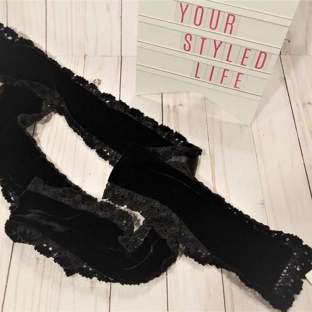 Ann Taylor Loft Skinny Scarf Black Velvet Lace
